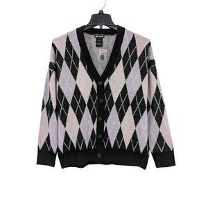Argyle Oversized knit Cardigan Button Front Goth Preppy Academia Y2K Goth Size M